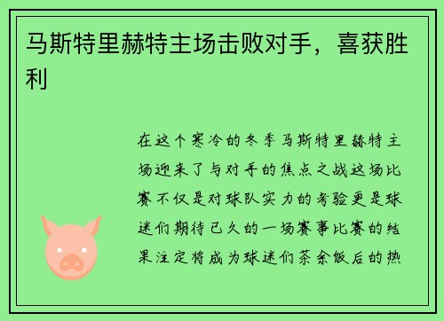 马斯特里赫特主场击败对手，喜获胜利
