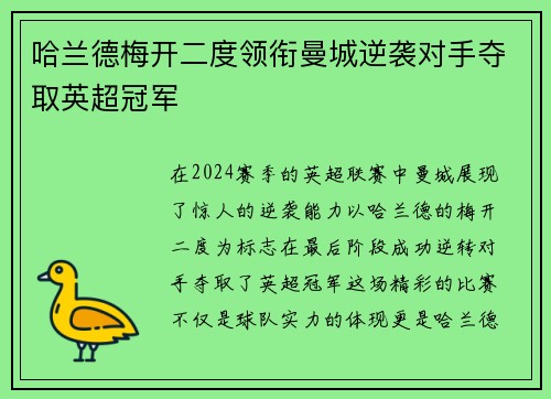 哈兰德梅开二度领衔曼城逆袭对手夺取英超冠军
