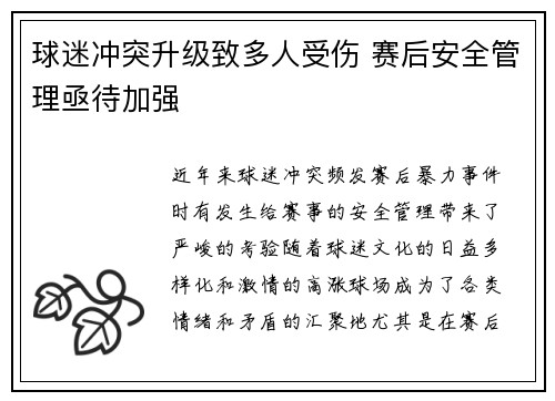 球迷冲突升级致多人受伤 赛后安全管理亟待加强